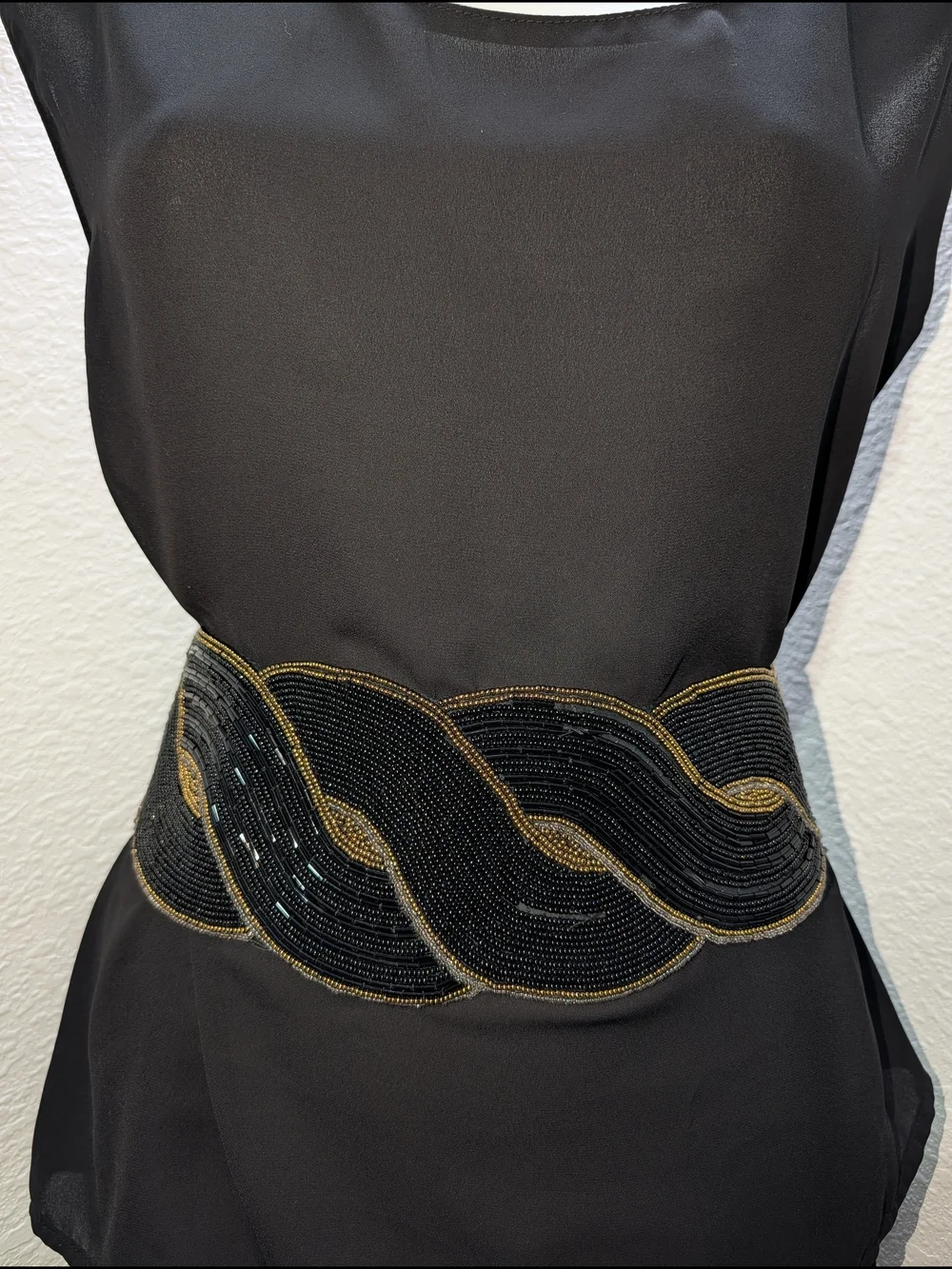 Hand-Beaded Black and Gold Statement Waist Belt